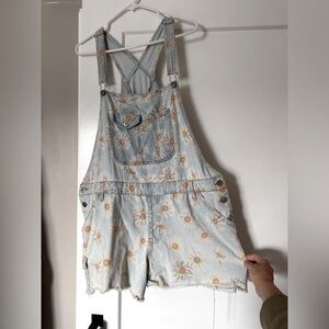 Short denim floral overalls